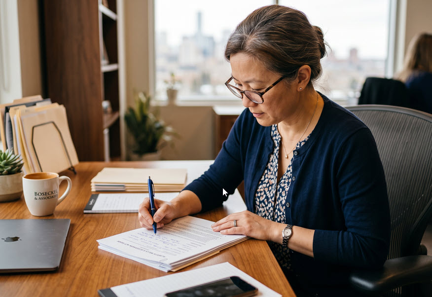 Person creating their will writing on a paper at a desk