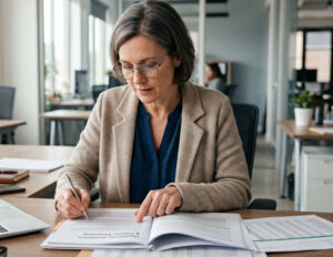 Executor reviewing paperwork on a desk